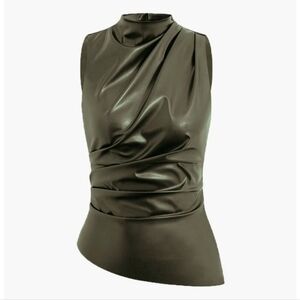 Commense BLACK Mock Neck Faux Leather Cinched Tank Top